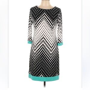 Dress barn Signature Black and White Geometric Dress with Teal Accents